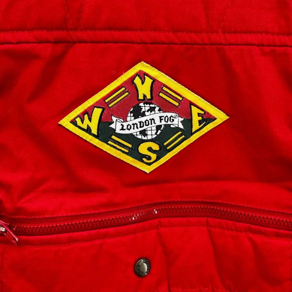 Vintage Kids London Fog Puffer Vest Size 7 Red High Altitude Patches‎ Retro 90s